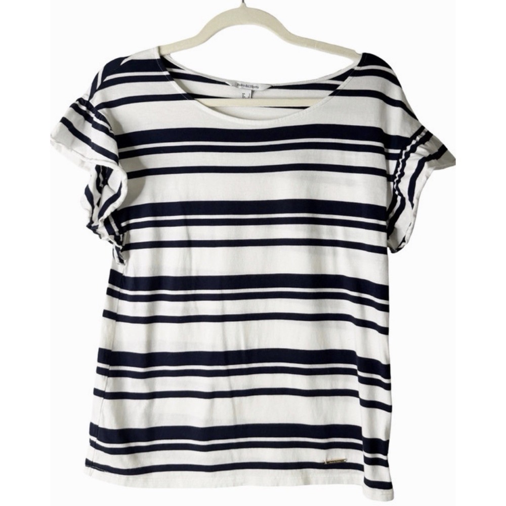 Pedro Del Hierro Women's Navy & White Striped Top Size Small
